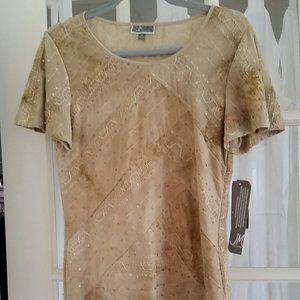 JM Collection Tie-Dye Shading with sequins blouse-Taupe. NWT